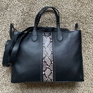 Brighton ROLLINS Large Tote Crossbody Black Snake Print Leather